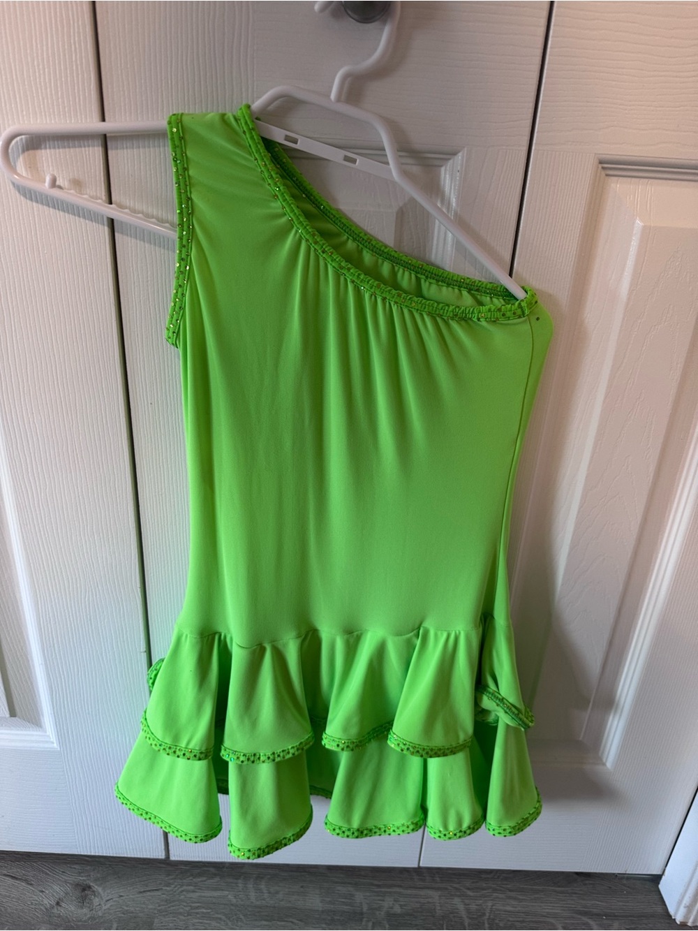 Weissman Neon Green One-Shoulder Ruffle Tank